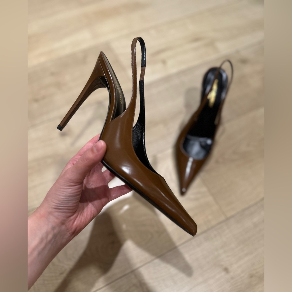 Saint Laurent Elegant Brown Slingback Heels super pointed toe. Size 40 NEW - Picture 3 of 16